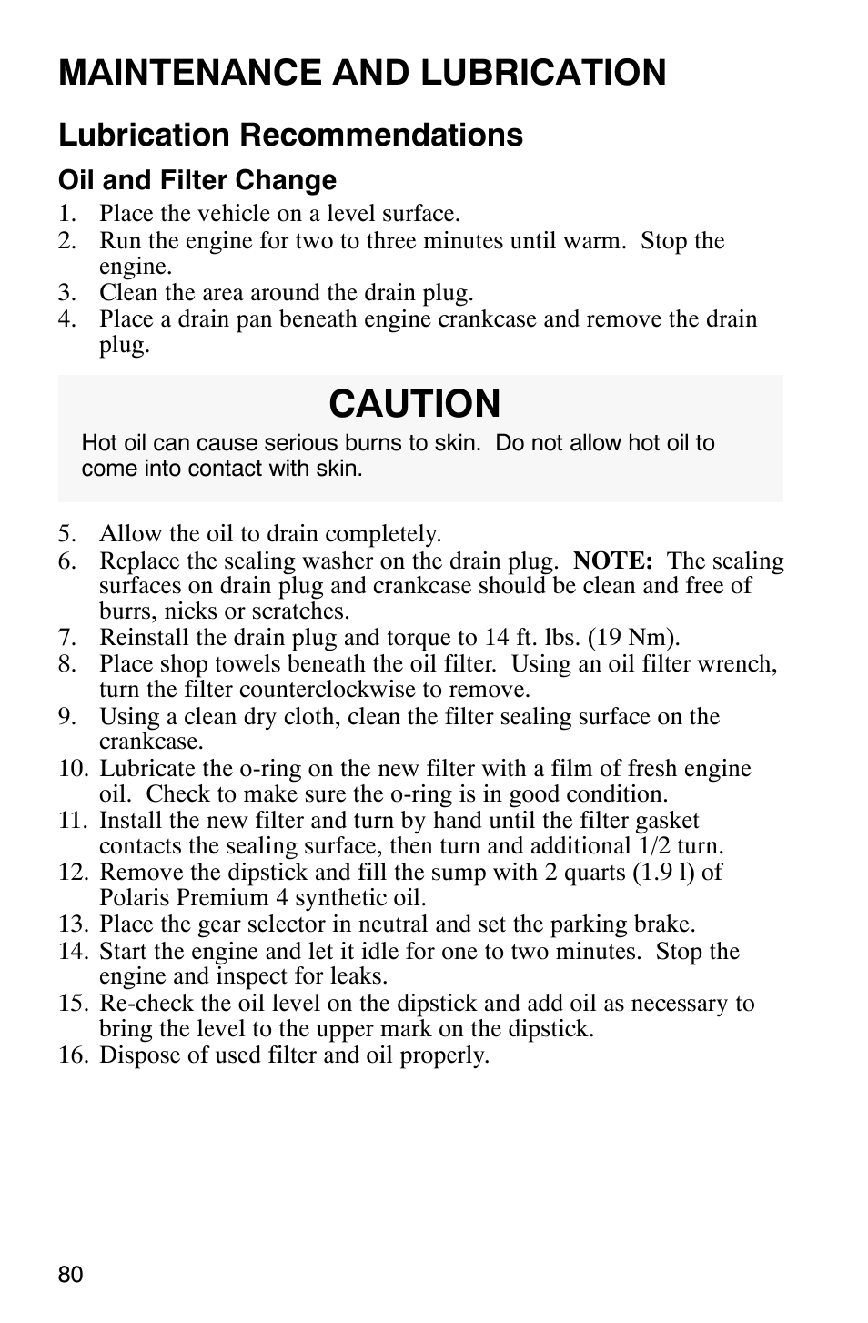 Caution, Maintenance and lubrication, Lubrication recommendations | Polaris 700 User Manual | Page 82 / 129