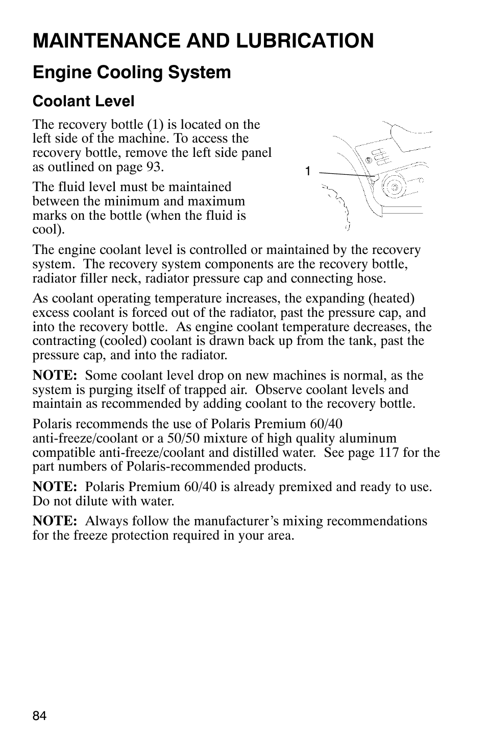 Maintenance and lubrication, Engine cooling system | Polaris 700 User Manual | Page 86 / 129