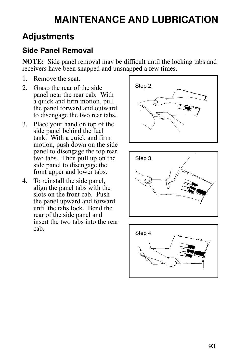 Maintenance and lubrication, Adjustments | Polaris 700 User Manual | Page 95 / 129