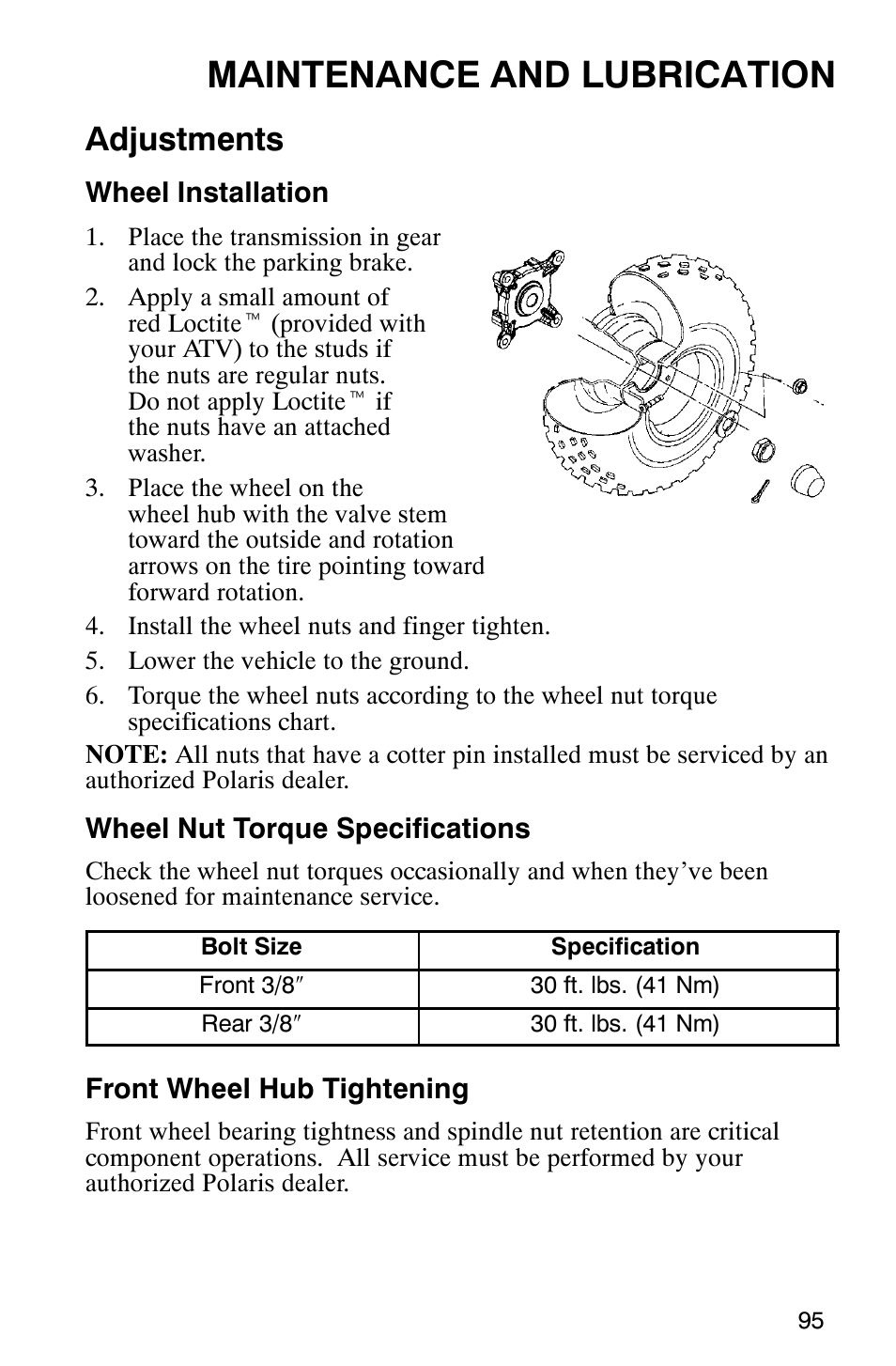 Maintenance and lubrication, Adjustments | Polaris 700 User Manual | Page 97 / 129
