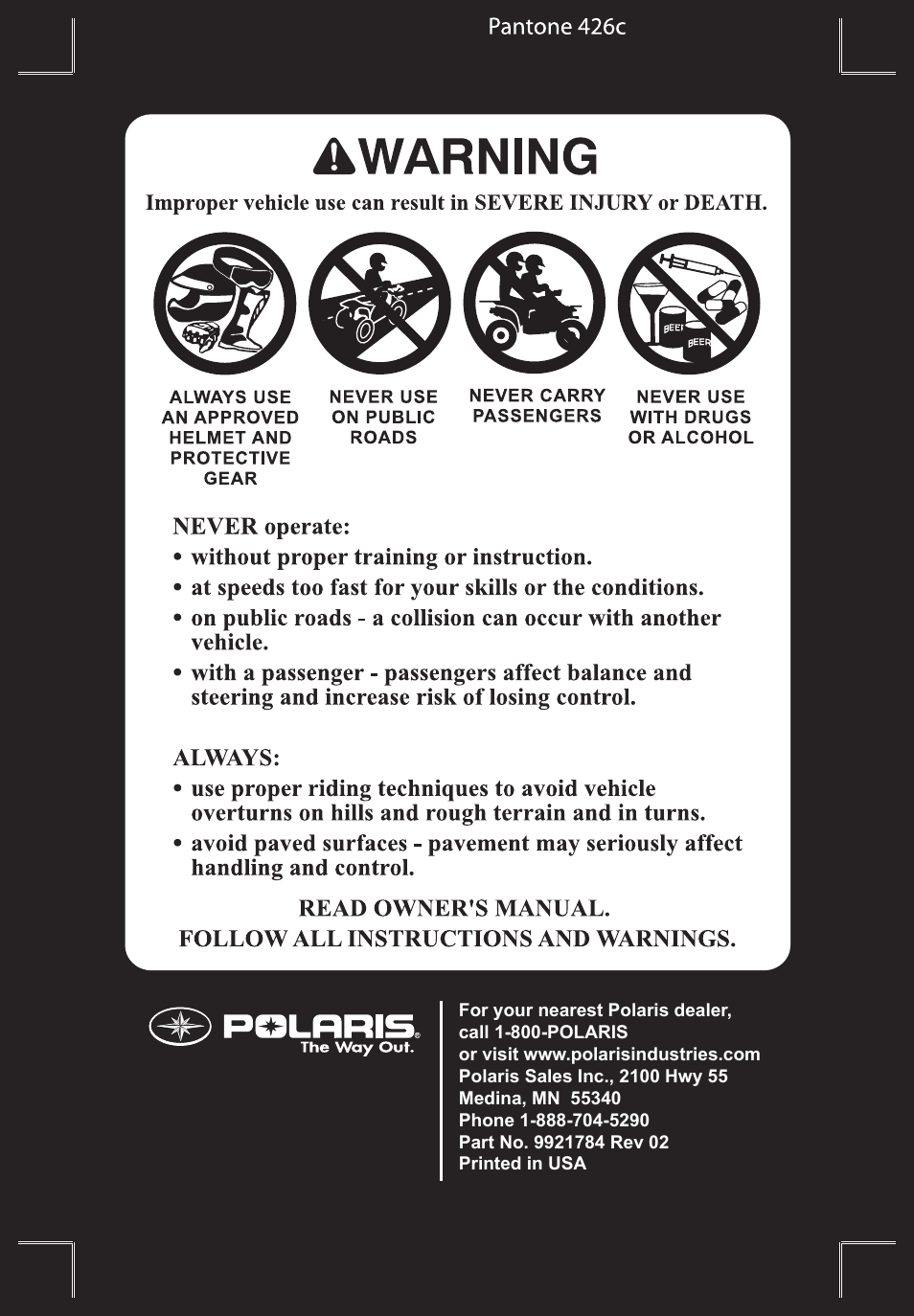 Polaris Trail Boss 9921784 User Manual | Page 2 / 120