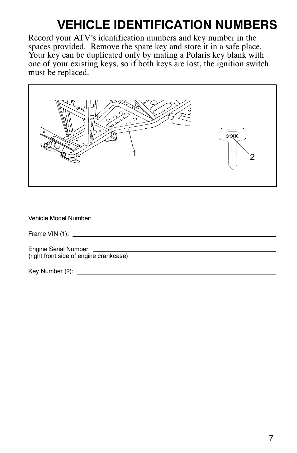 Vehicle identification numbers | Polaris Magnum 330 2x4 User Manual | Page 10 / 126