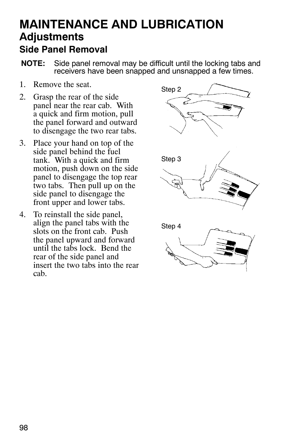 Maintenance and lubrication, Adjustments | Polaris Magnum 330 2x4 User Manual | Page 101 / 126