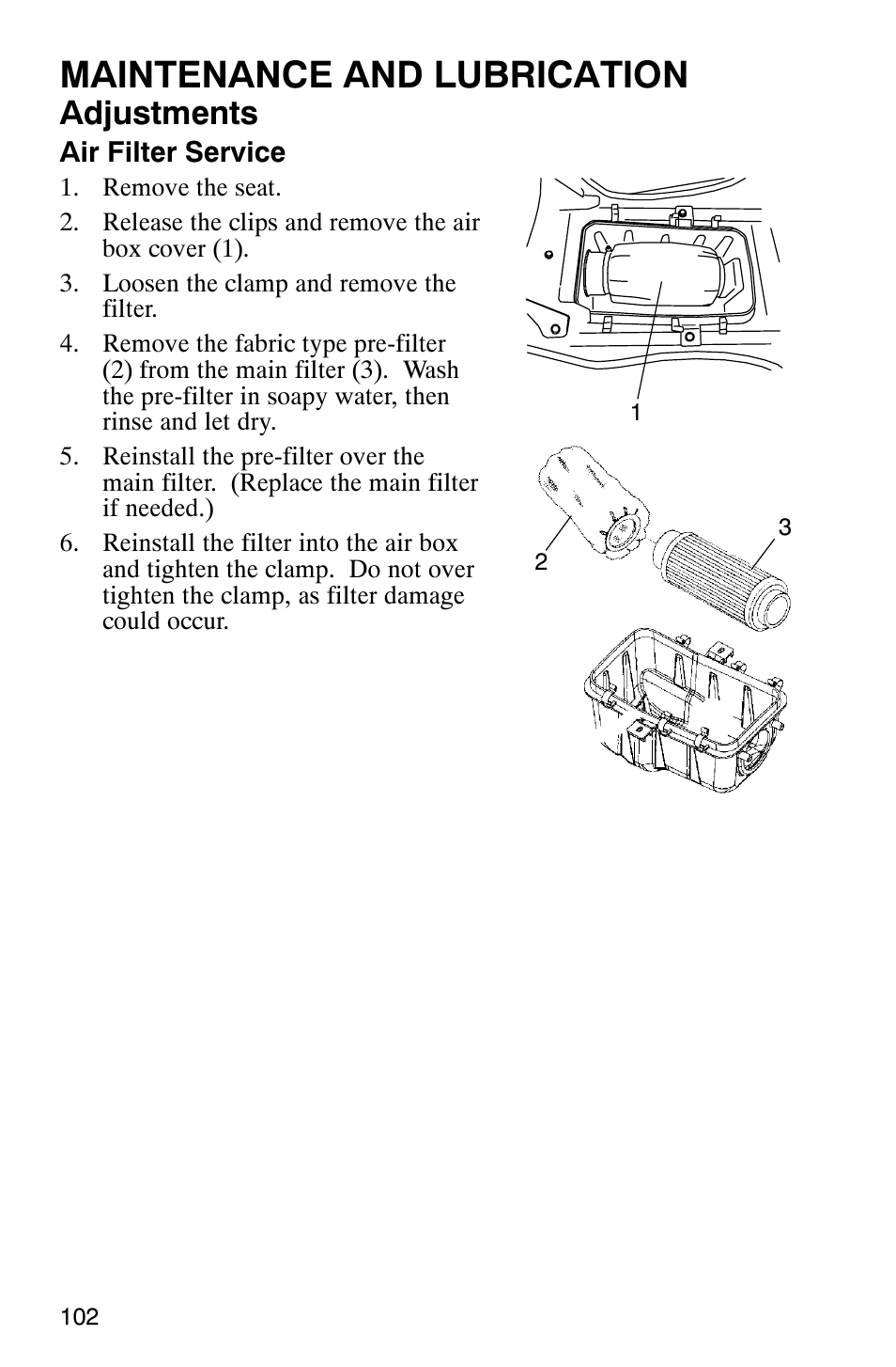 Maintenance and lubrication, Adjustments | Polaris Magnum 330 2x4 User Manual | Page 105 / 126