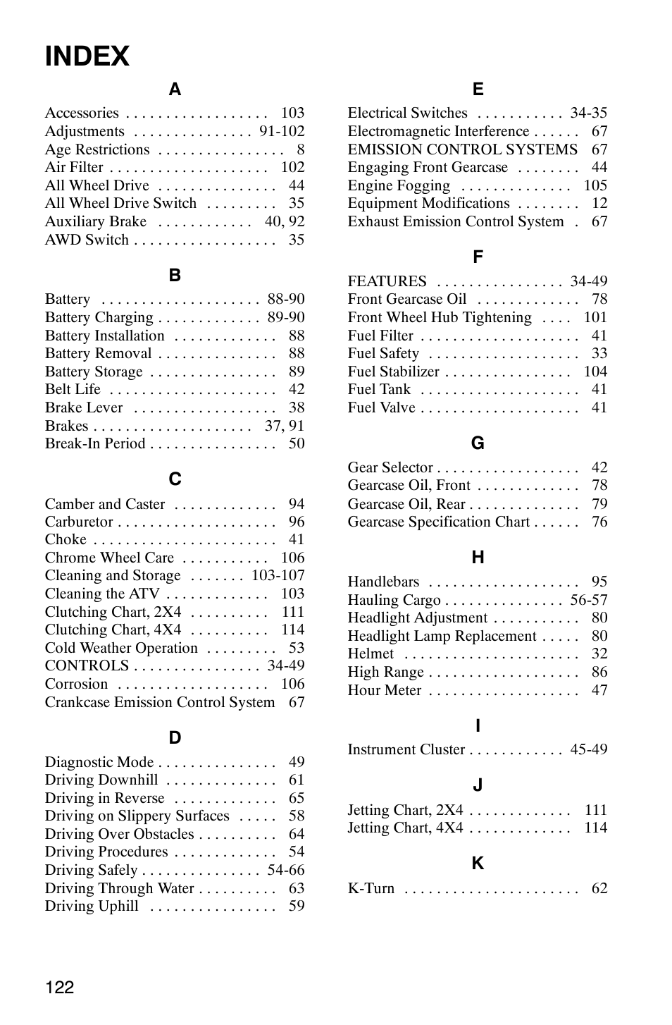Index | Polaris Magnum 330 2x4 User Manual | Page 125 / 126