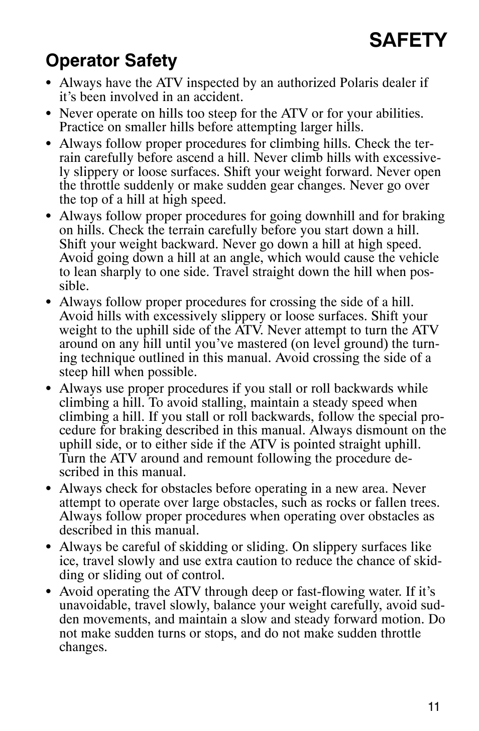 Safety, Operator safety | Polaris Magnum 330 2x4 User Manual | Page 14 / 126