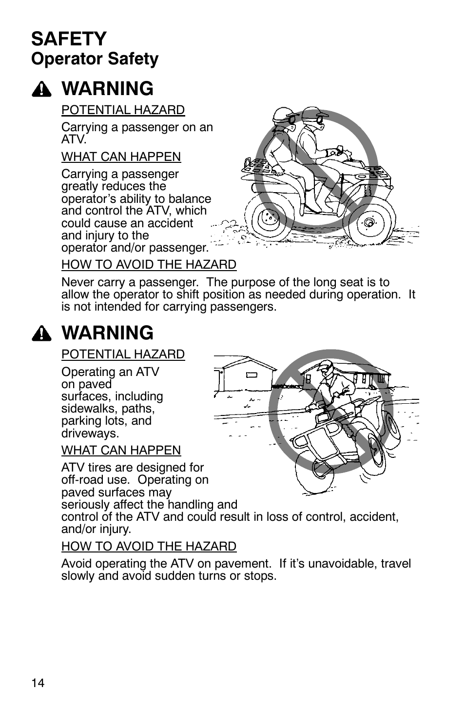 Safety, Warning, Operator safety | Polaris Magnum 330 2x4 User Manual | Page 17 / 126