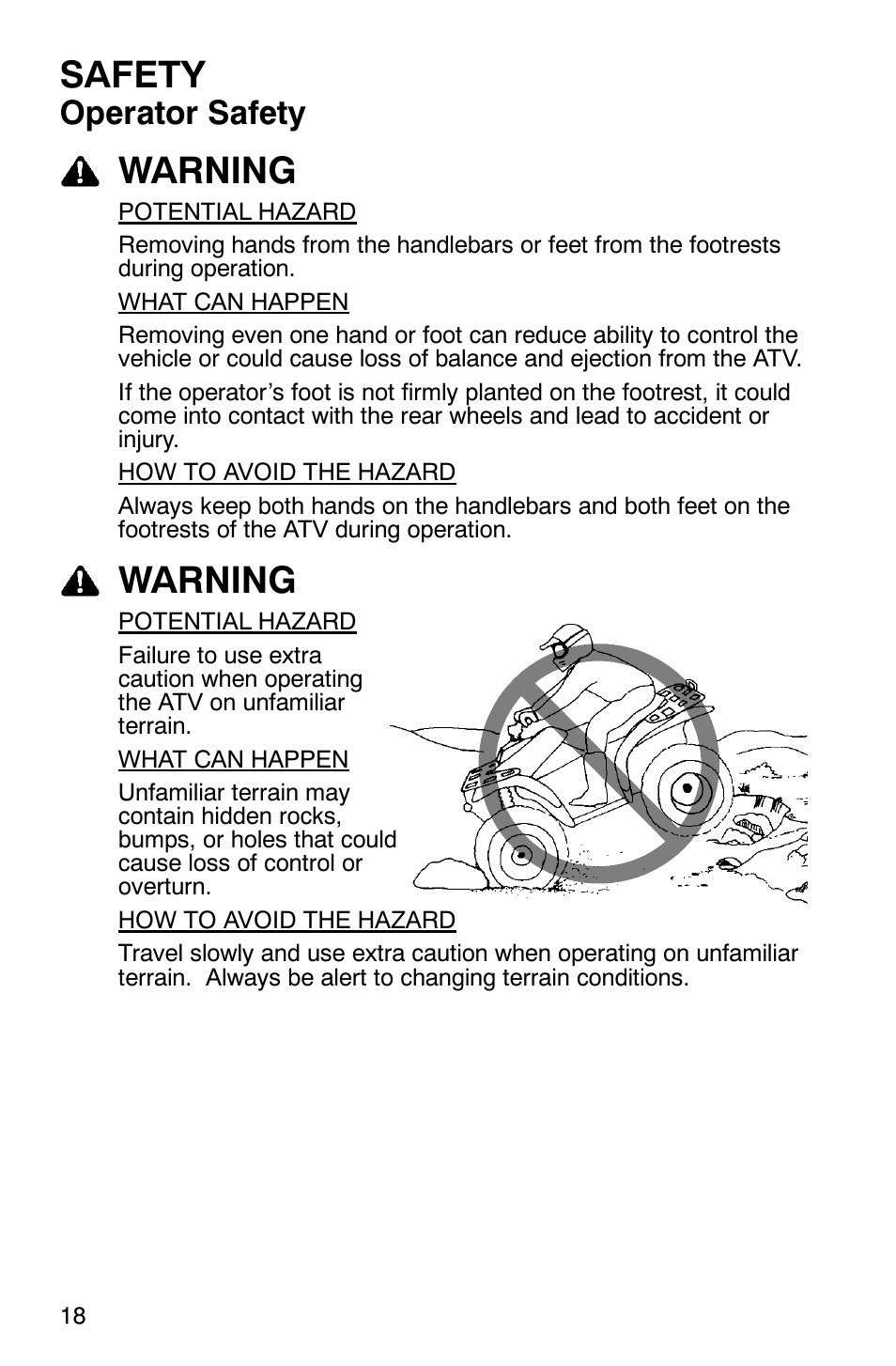 Safety, Warning, Operator safety | Polaris Magnum 330 2x4 User Manual | Page 21 / 126