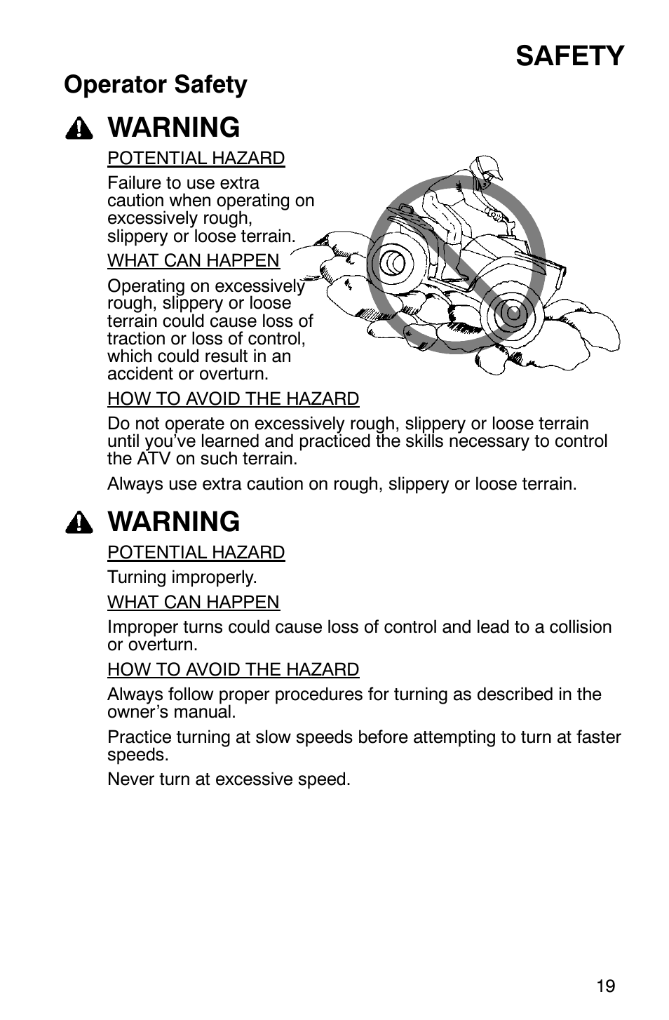 Safety, Warning, Operator safety | Polaris Magnum 330 2x4 User Manual | Page 22 / 126