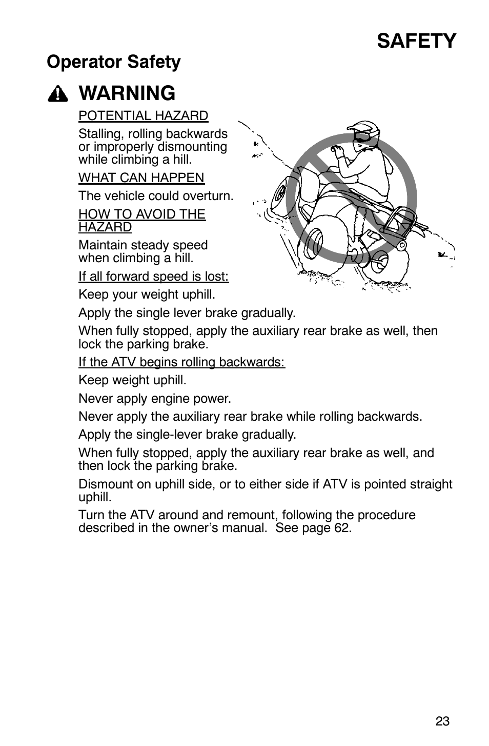 Safety, Warning, Operator safety | Polaris Magnum 330 2x4 User Manual | Page 26 / 126