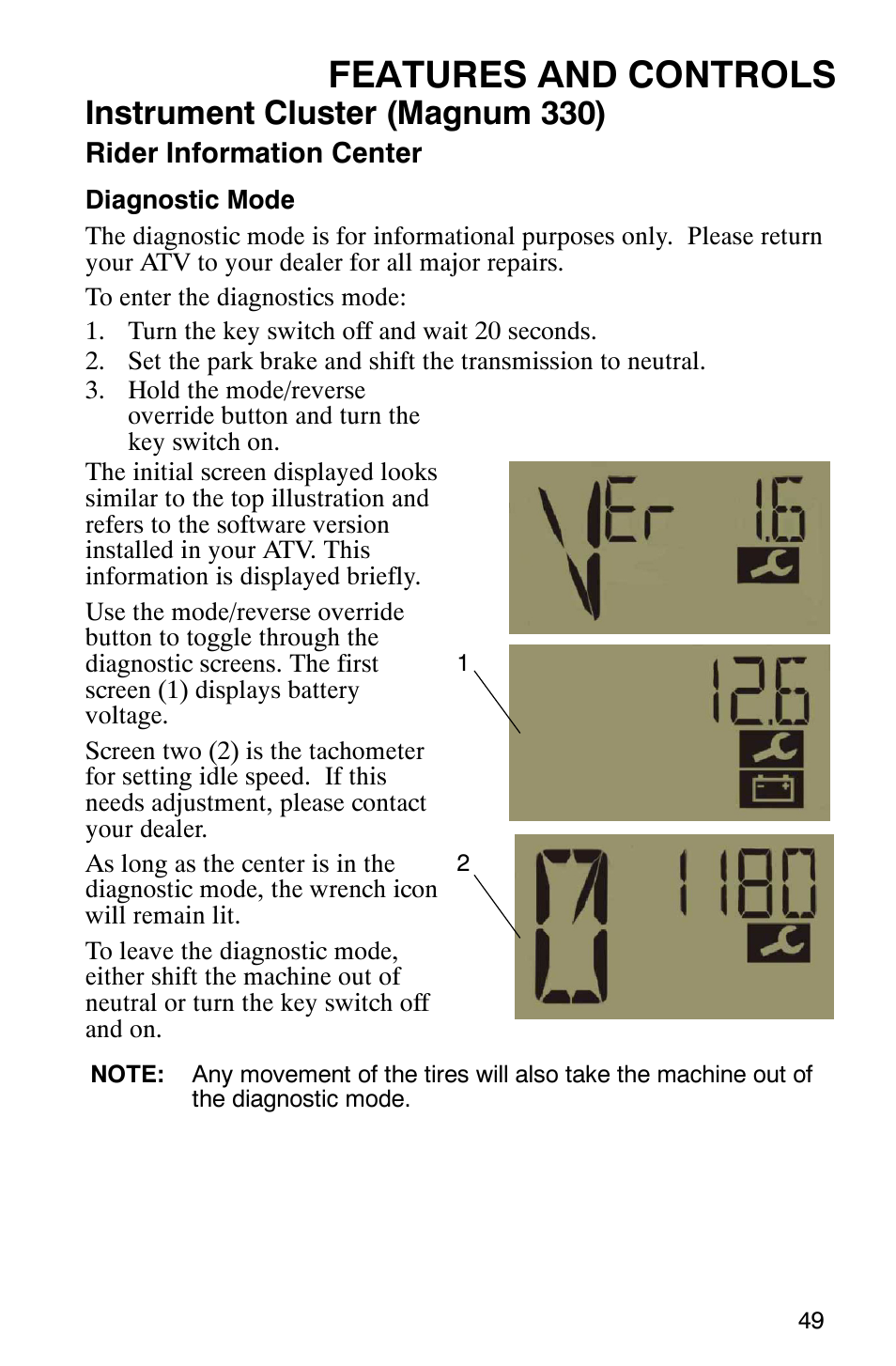 Features and controls, Instrument cluster (magnum 330) | Polaris Magnum 330 2x4 User Manual | Page 52 / 126