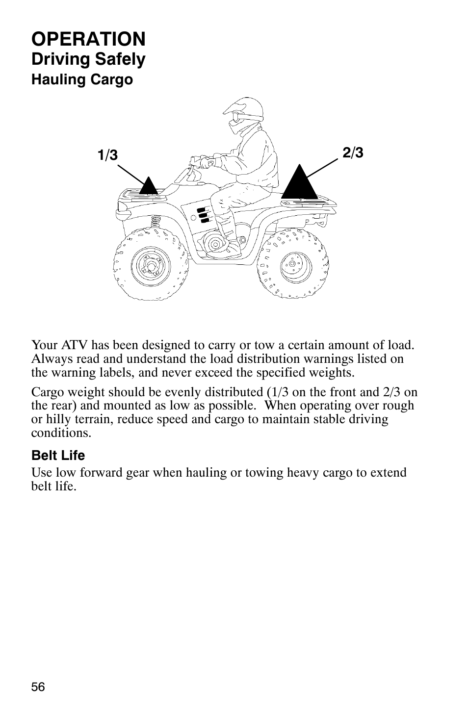 Operation, Driving safely | Polaris Magnum 330 2x4 User Manual | Page 59 / 126