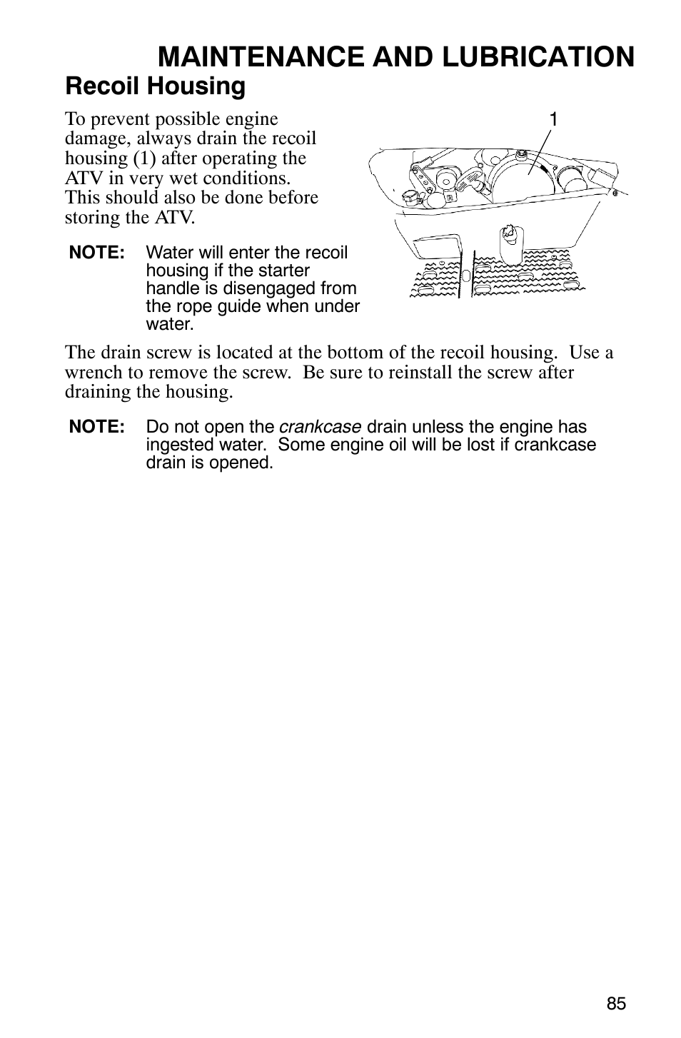 Maintenance and lubrication, Recoil housing | Polaris Magnum 330 2x4 User Manual | Page 88 / 126