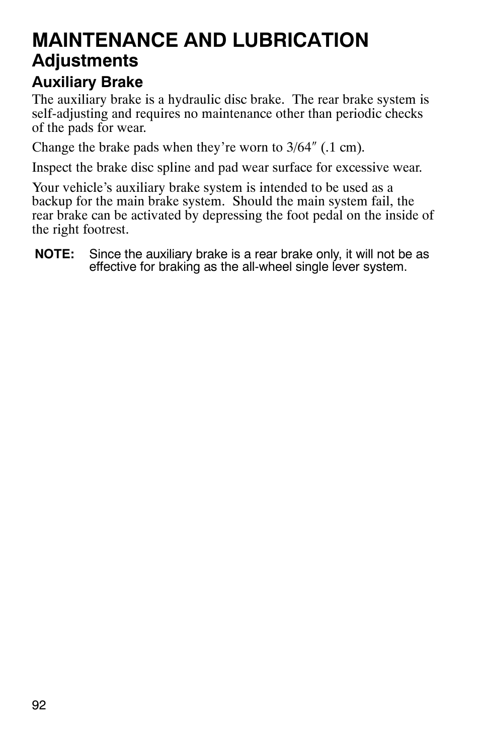 Maintenance and lubrication, Adjustments | Polaris Magnum 330 2x4 User Manual | Page 95 / 126