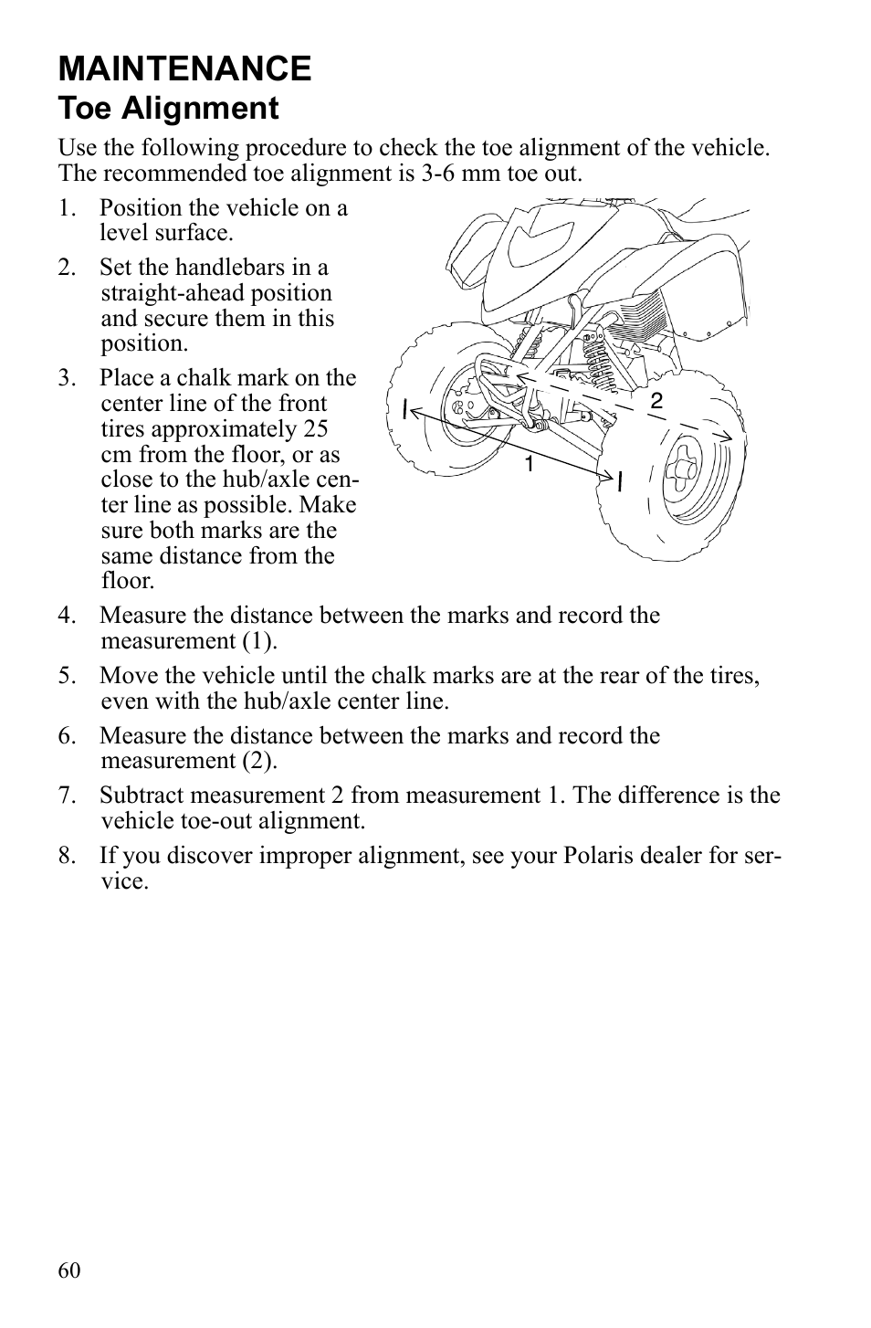 Maintenance, Toe alignment | Polaris Phoenix 9922500 User Manual | Page 62 / 96