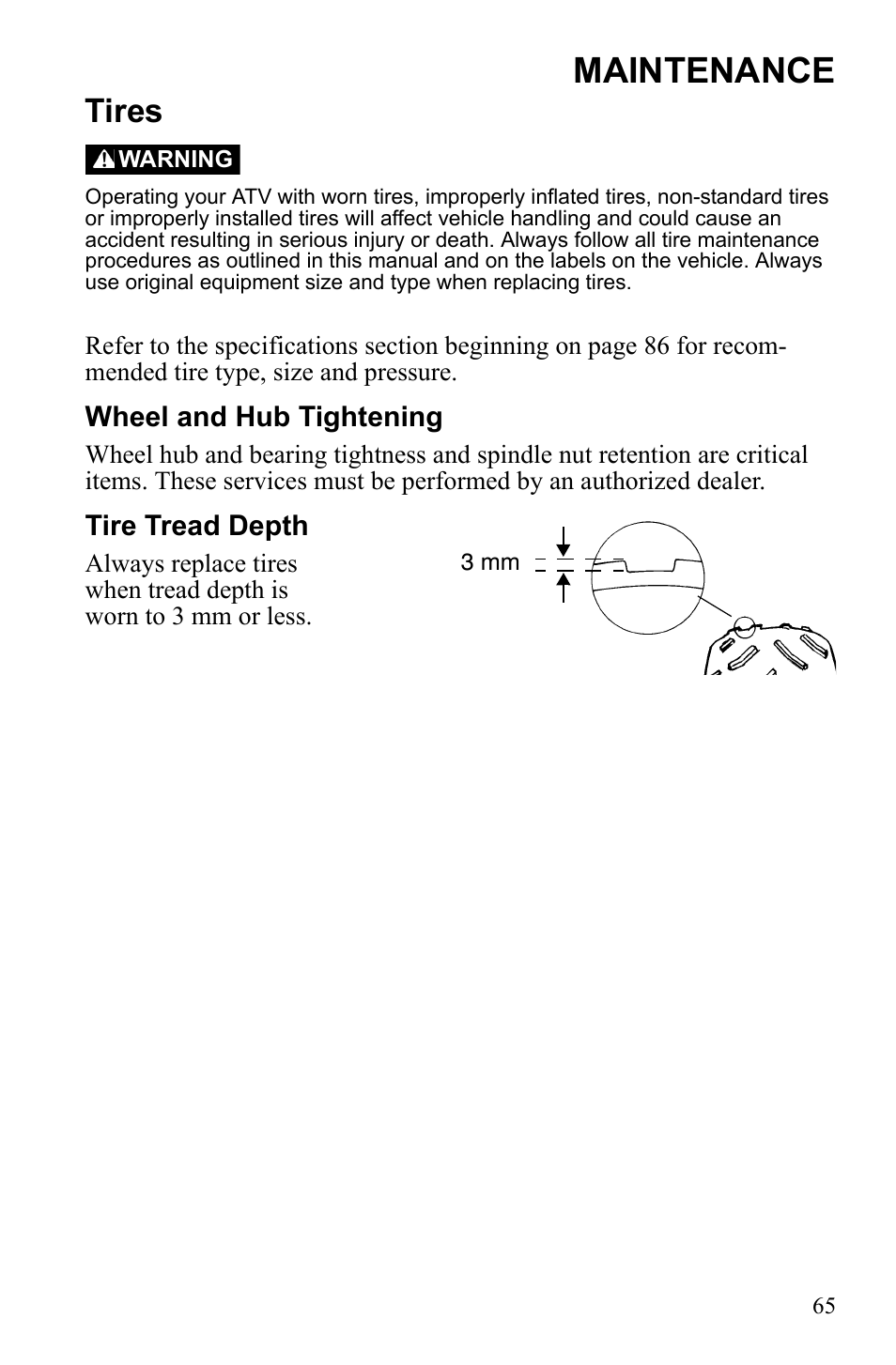 Maintenance, Tires | Polaris Phoenix 9922500 User Manual | Page 67 / 96