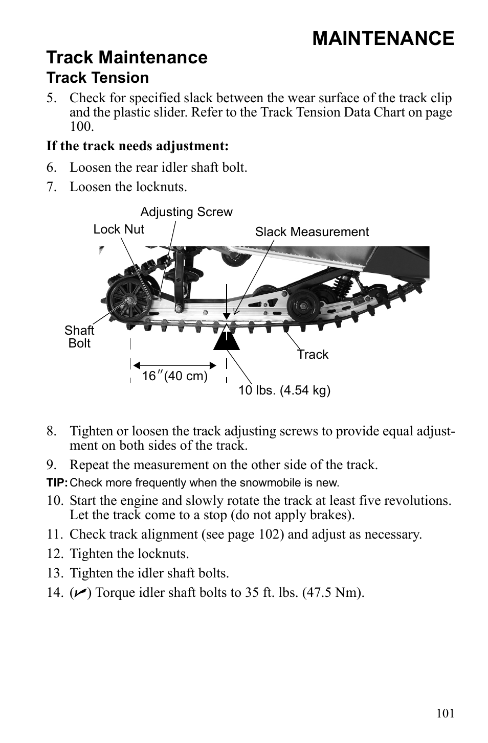 Maintenance, Track maintenance | Polaris 600 RUSH User Manual | Page 105 / 134