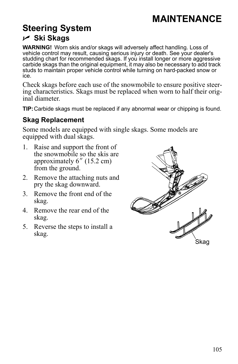 Maintenance, Steering system, Nski skags | Polaris 600 RUSH User Manual | Page 109 / 134