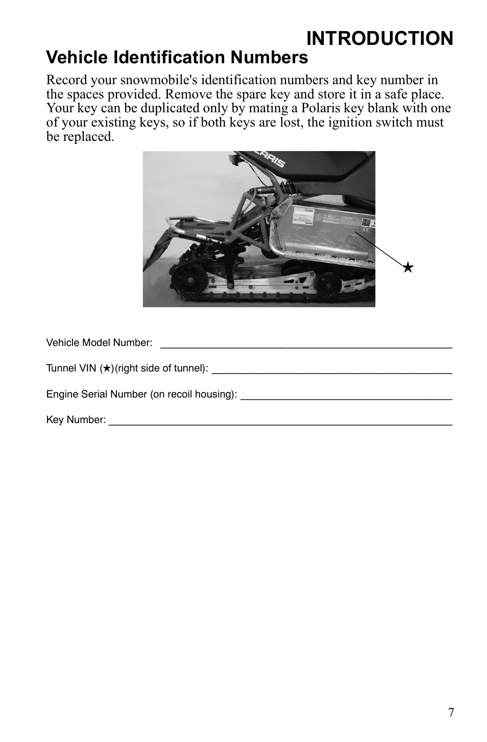 Introduction, Vehicle identification numbers | Polaris 600 RUSH User Manual | Page 11 / 134