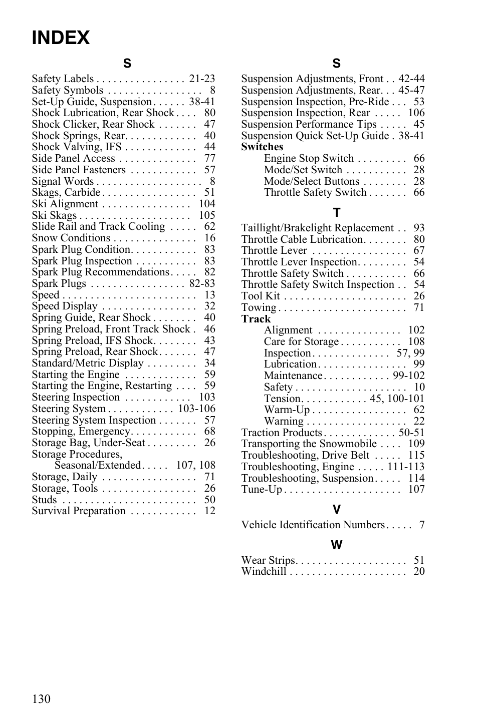 Index | Polaris 600 RUSH User Manual | Page 134 / 134