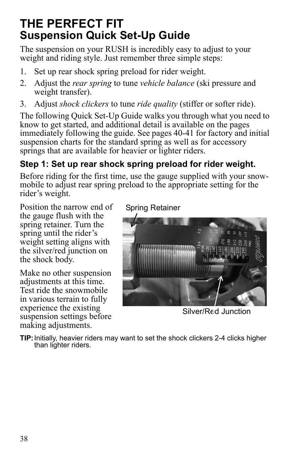 The perfect fit, Suspension quick set-up guide | Polaris 600 RUSH User Manual | Page 42 / 134