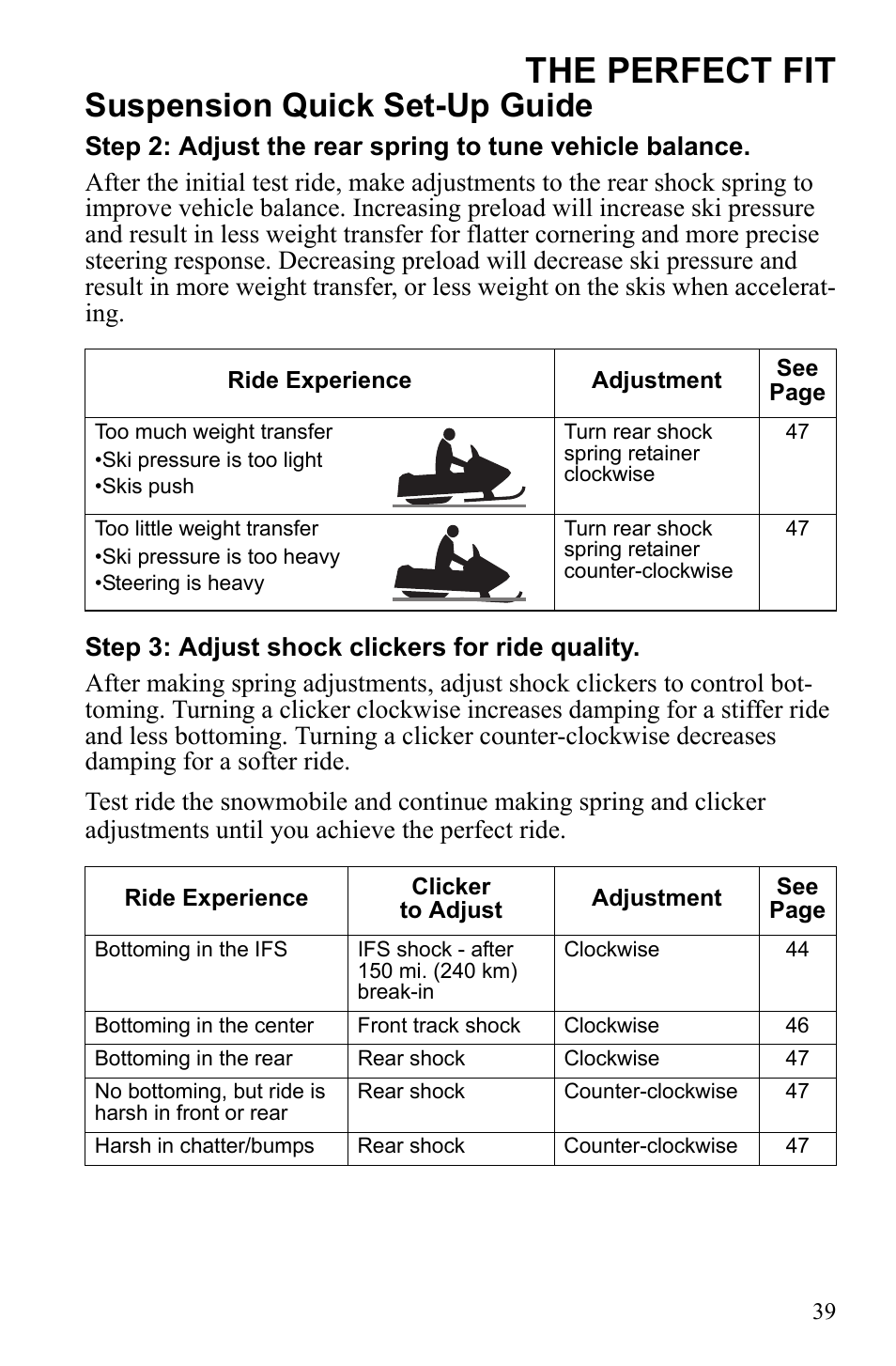 The perfect fit, Suspension quick set-up guide | Polaris 600 RUSH User Manual | Page 43 / 134