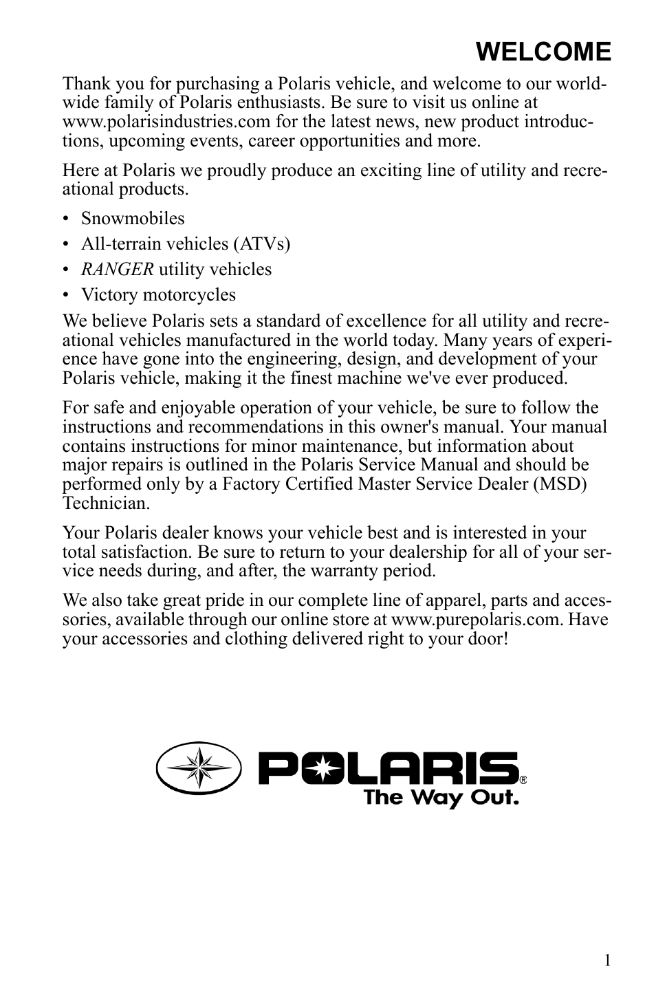 Welcome | Polaris 600 RUSH User Manual | Page 5 / 134