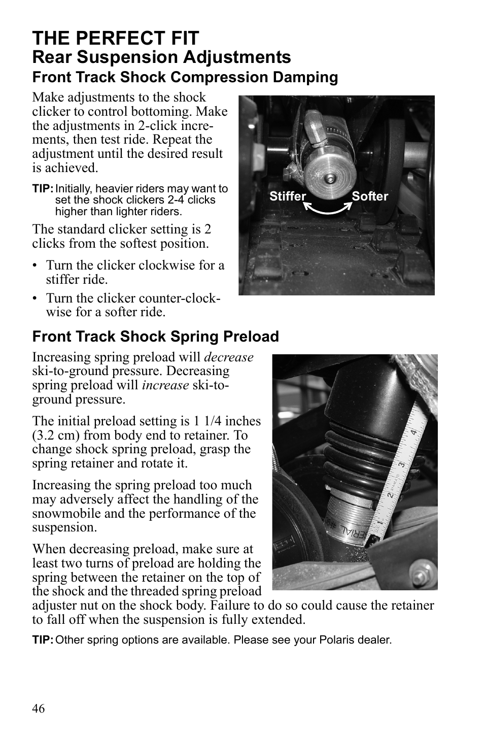 The perfect fit, Rear suspension adjustments | Polaris 600 RUSH User Manual | Page 50 / 134