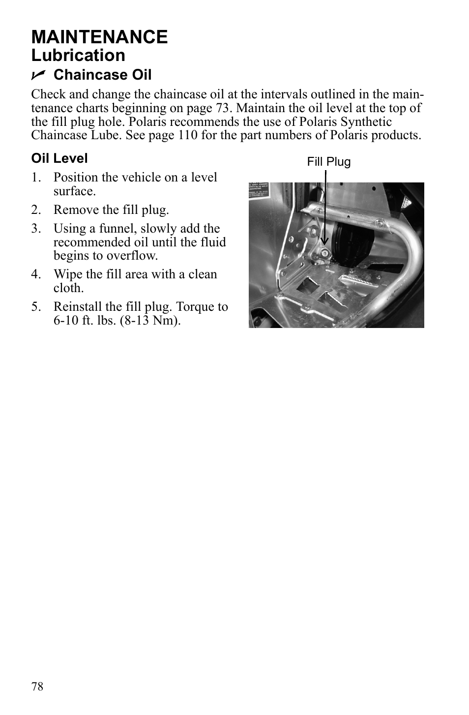 Maintenance, Lubrication | Polaris 600 RUSH User Manual | Page 82 / 134