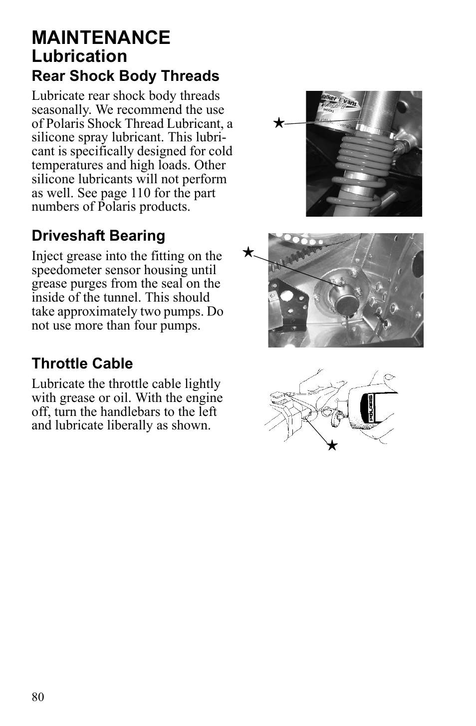 Maintenance, Lubrication | Polaris 600 RUSH User Manual | Page 84 / 134