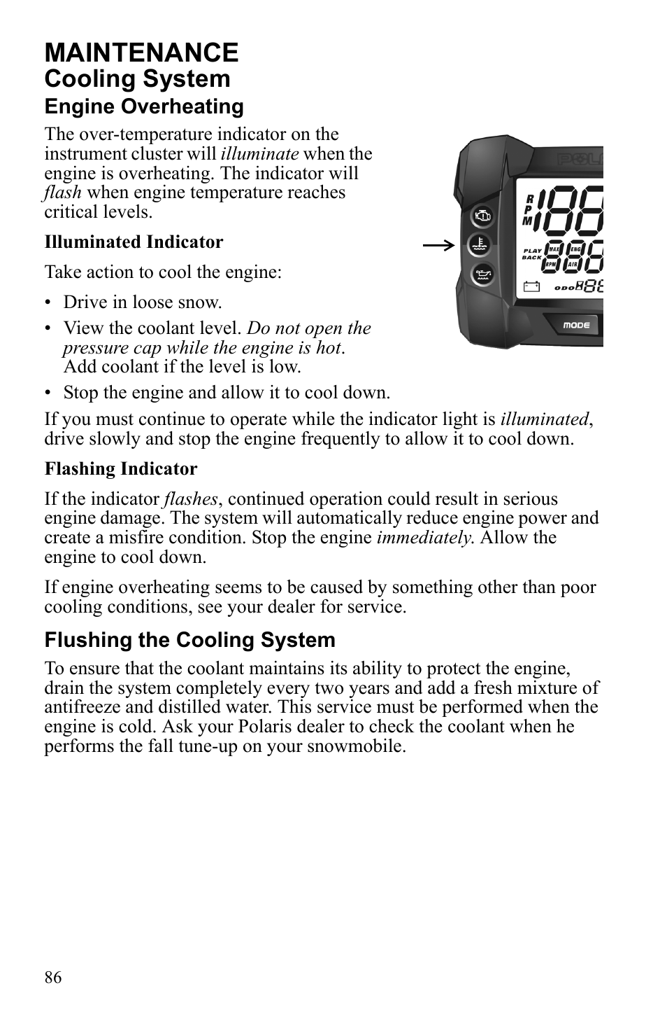 Maintenance, Cooling system | Polaris 600 RUSH User Manual | Page 90 / 134