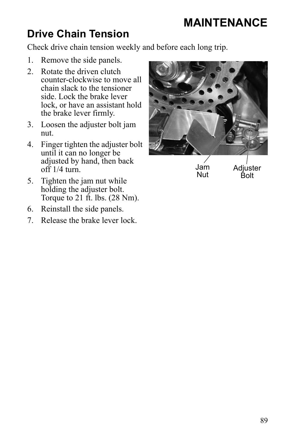 Maintenance, Drive chain tension | Polaris 600 RUSH User Manual | Page 93 / 134