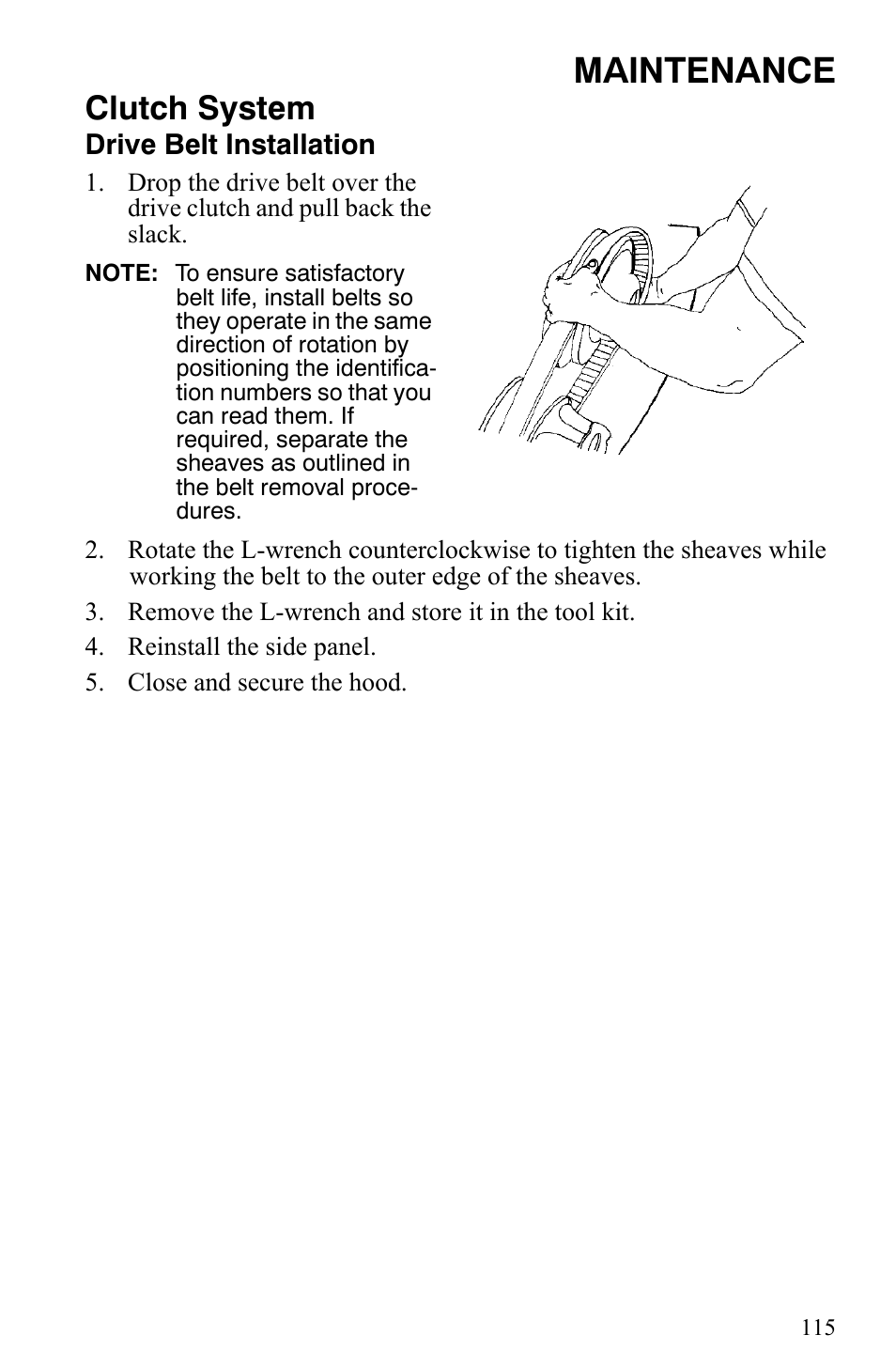 Maintenance, Clutch system | Polaris 600 HO IQ Touring CFI User Manual | Page 118 / 155