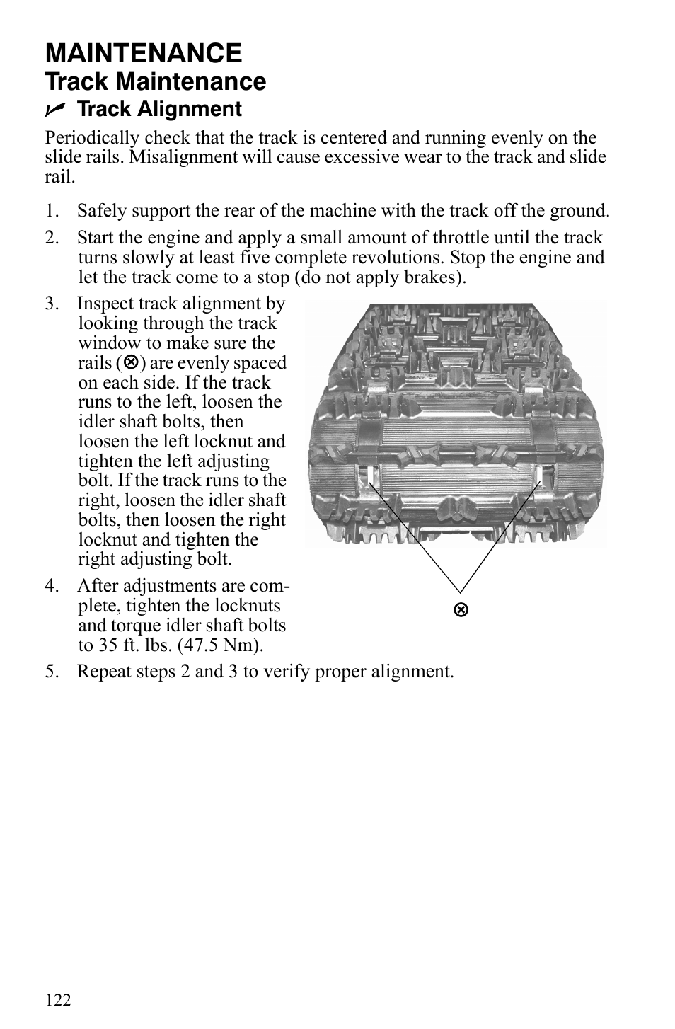 Maintenance, Track maintenance | Polaris 600 HO IQ Touring CFI User Manual | Page 125 / 155
