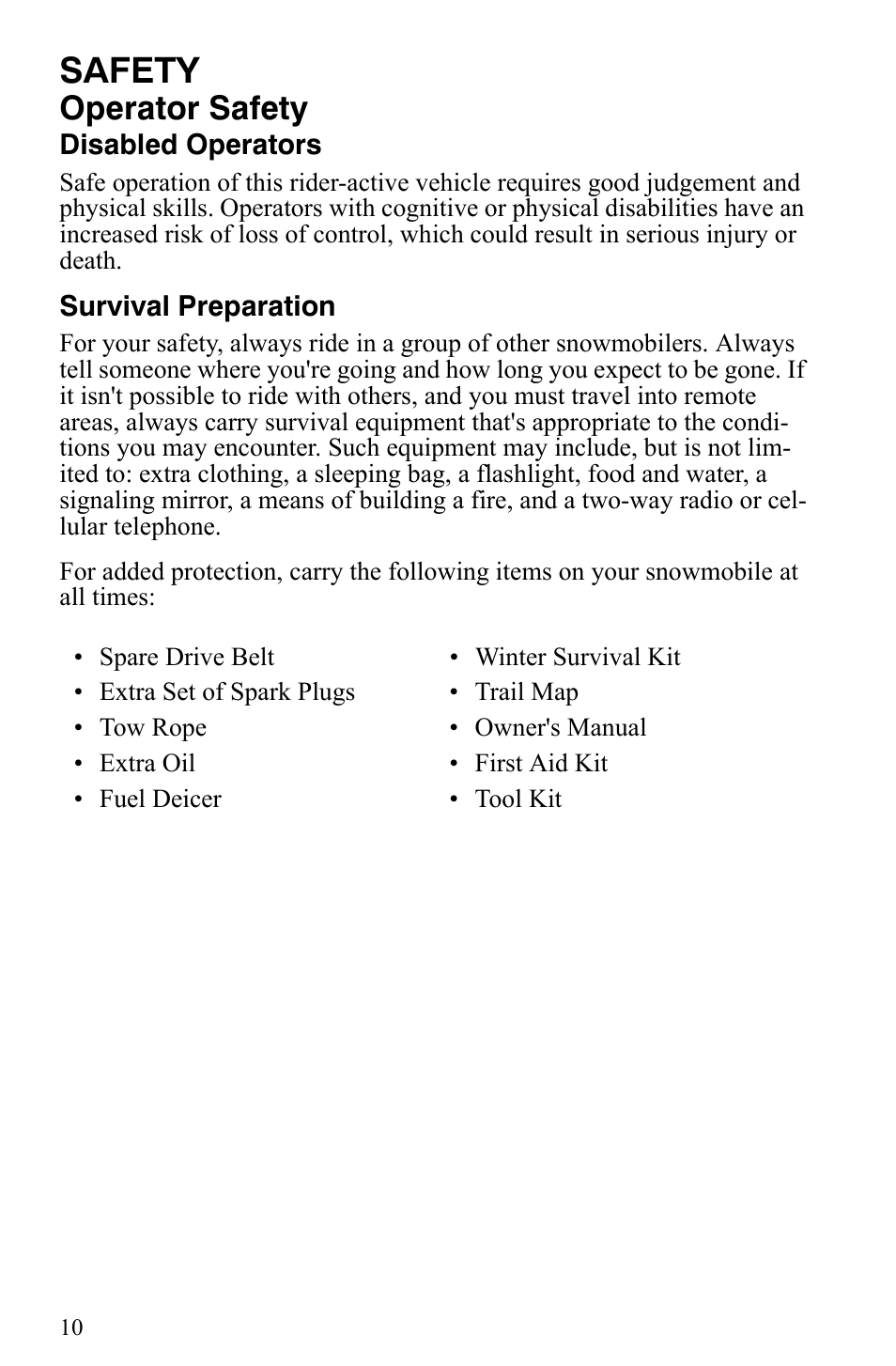 Safety, Operator safety | Polaris 600 HO IQ Touring CFI User Manual | Page 13 / 155