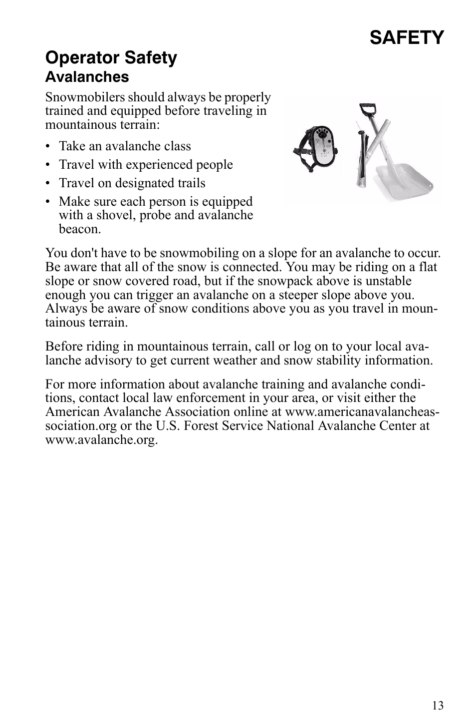 Safety, Operator safety | Polaris 600 HO IQ Touring CFI User Manual | Page 16 / 155