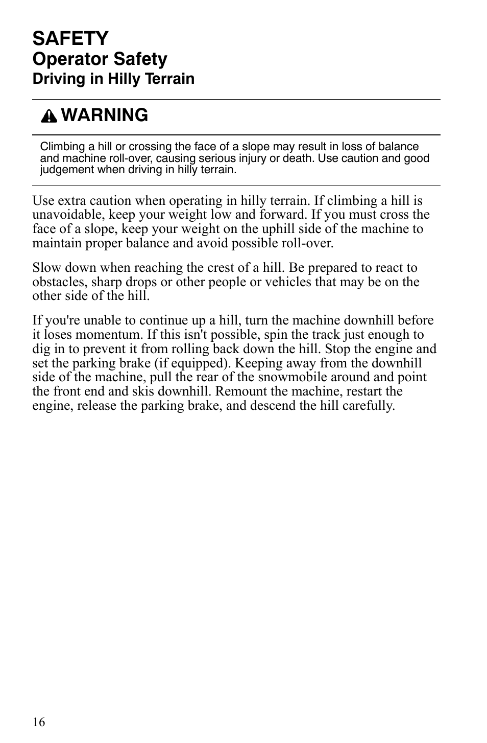 Safety, Operator safety, Warning | Polaris 600 HO IQ Touring CFI User Manual | Page 19 / 155