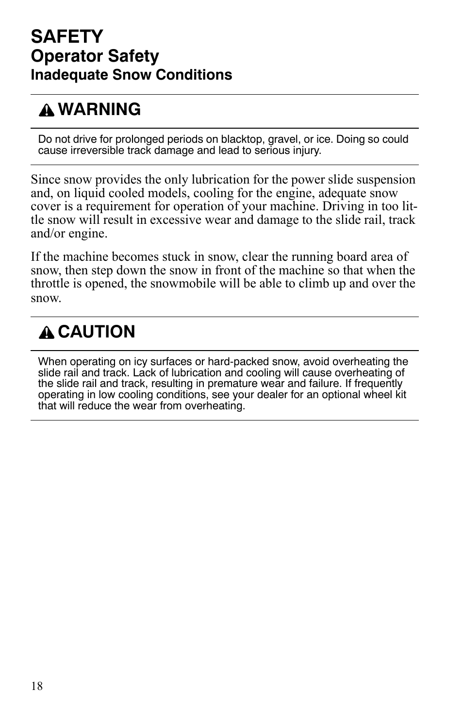 Safety, Operator safety, Warning | Caution | Polaris 600 HO IQ Touring CFI User Manual | Page 21 / 155