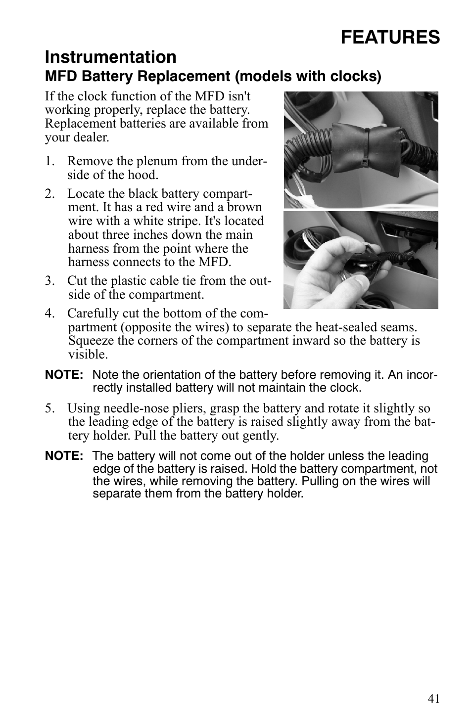 Features, Instrumentation | Polaris 600 HO IQ Touring CFI User Manual | Page 44 / 155