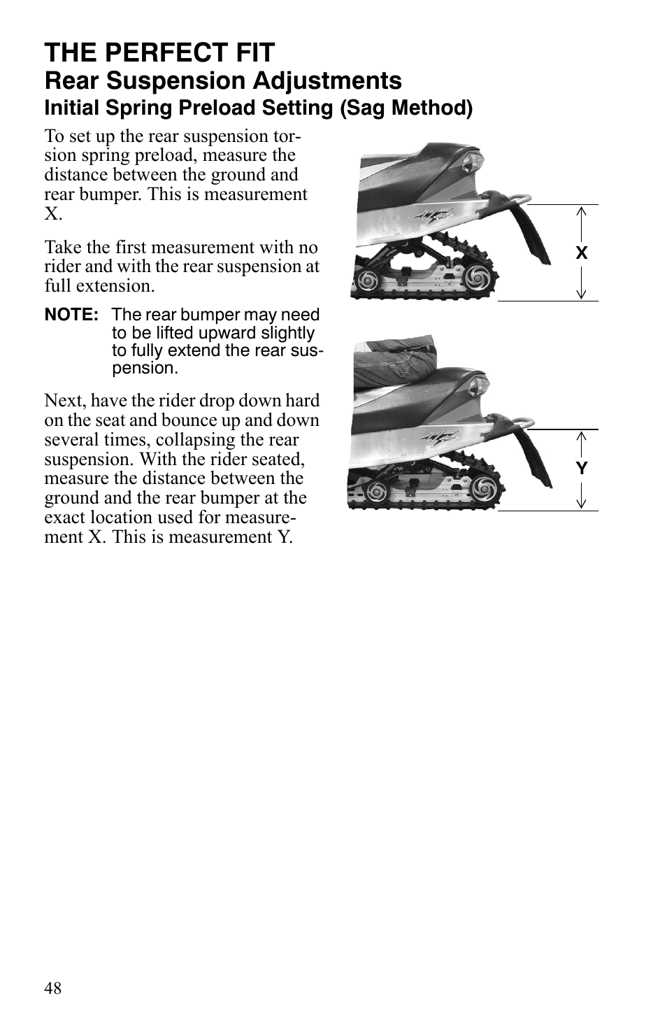 The perfect fit, Rear suspension adjustments | Polaris 600 HO IQ Touring CFI User Manual | Page 51 / 155