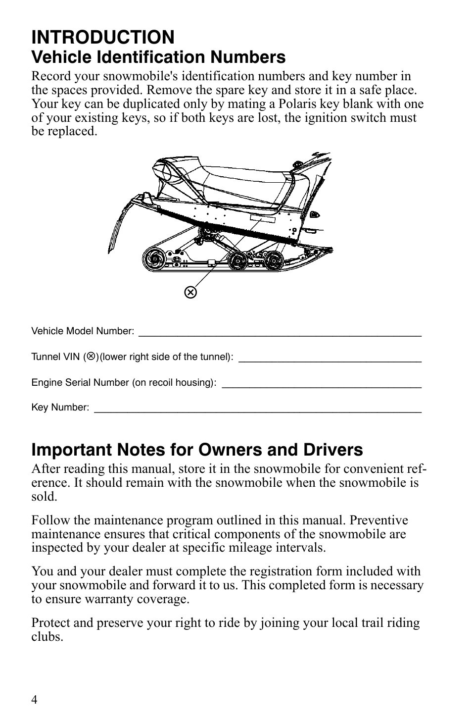 Introduction, Vehicle identification numbers | Polaris 600 HO IQ Touring CFI User Manual | Page 7 / 155