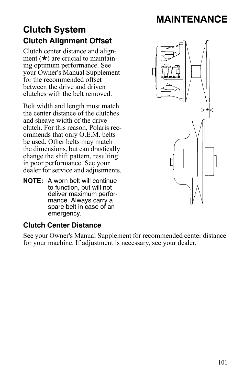 Maintenance, Clutch system | Polaris 500 XC SP User Manual | Page 104 / 148