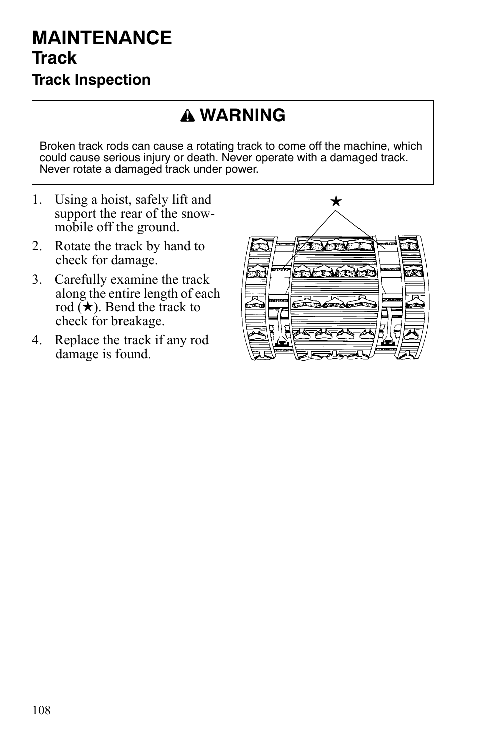 Maintenance, Track, Warning | Polaris 500 XC SP User Manual | Page 111 / 148