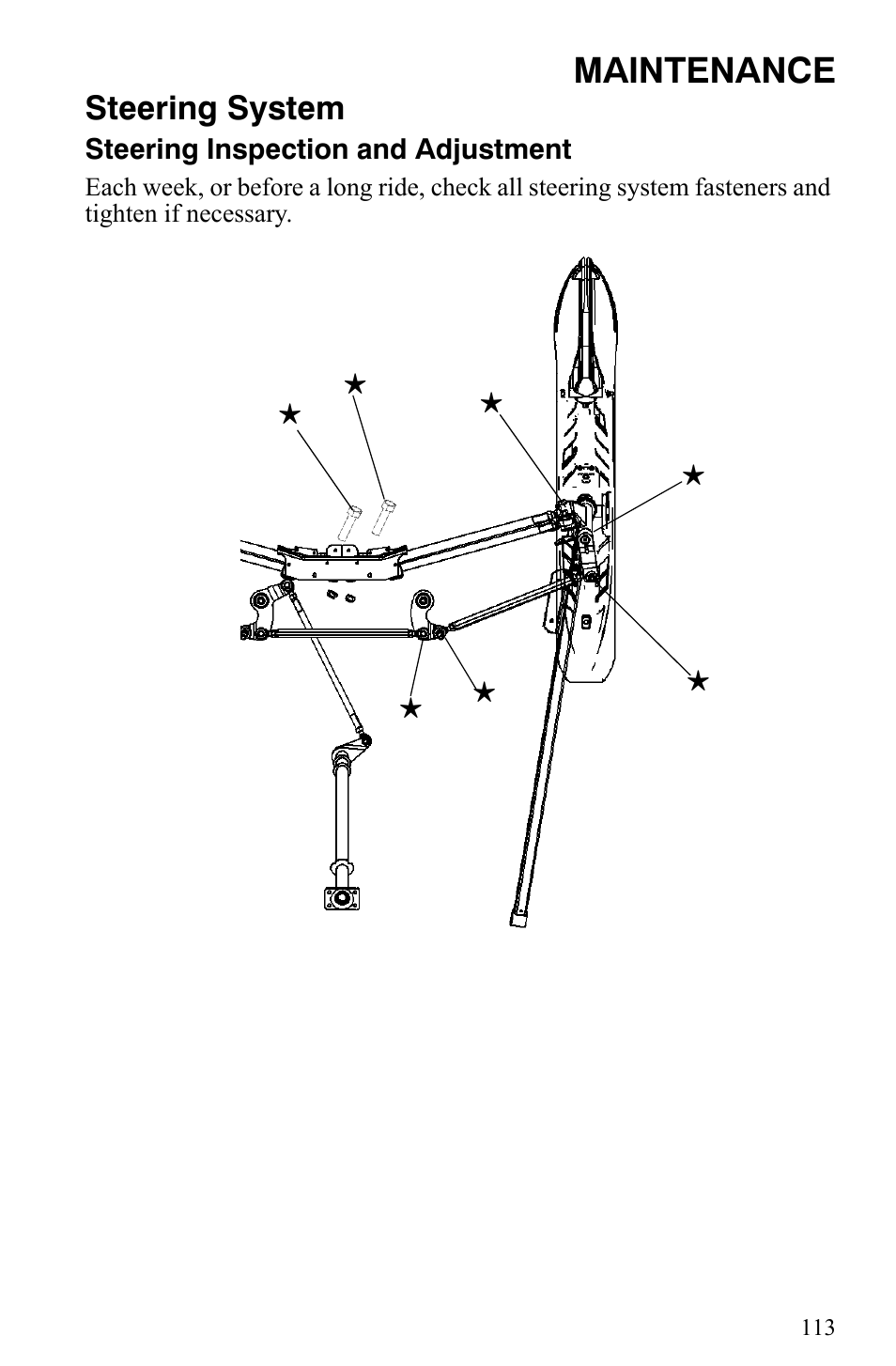Maintenance, Steering system | Polaris 500 XC SP User Manual | Page 116 / 148
