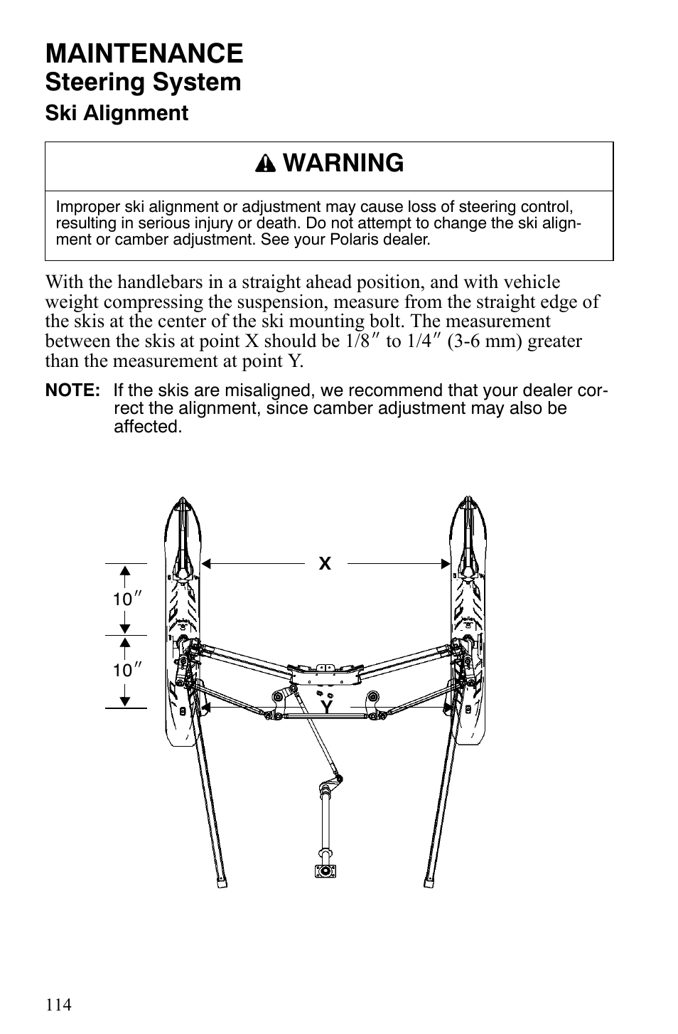 Maintenance, Steering system, Warning | Polaris 500 XC SP User Manual | Page 117 / 148