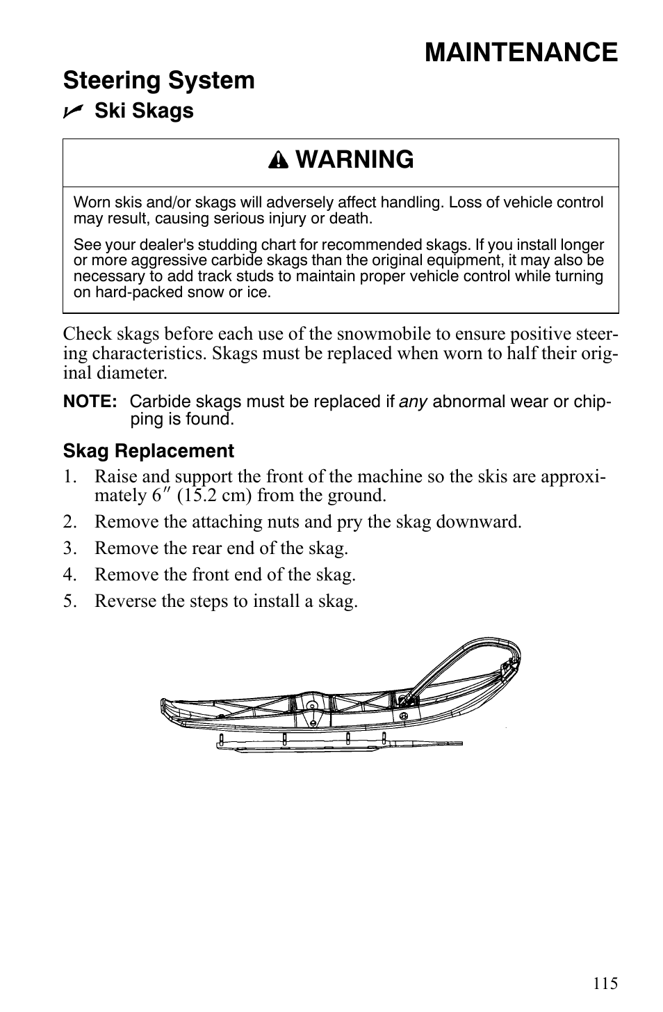 Maintenance, Steering system, Warning | Polaris 500 XC SP User Manual | Page 118 / 148