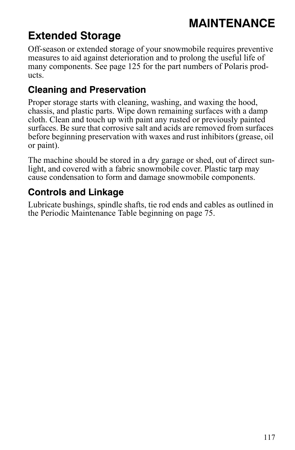 Maintenance, Extended storage | Polaris 500 XC SP User Manual | Page 120 / 148