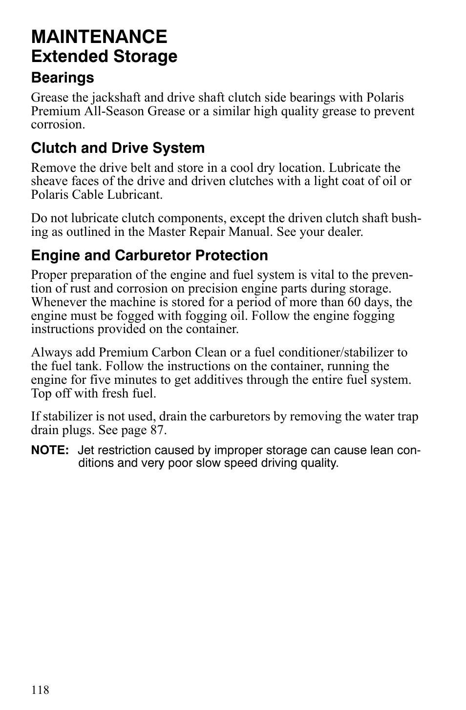 Maintenance, Extended storage | Polaris 500 XC SP User Manual | Page 121 / 148