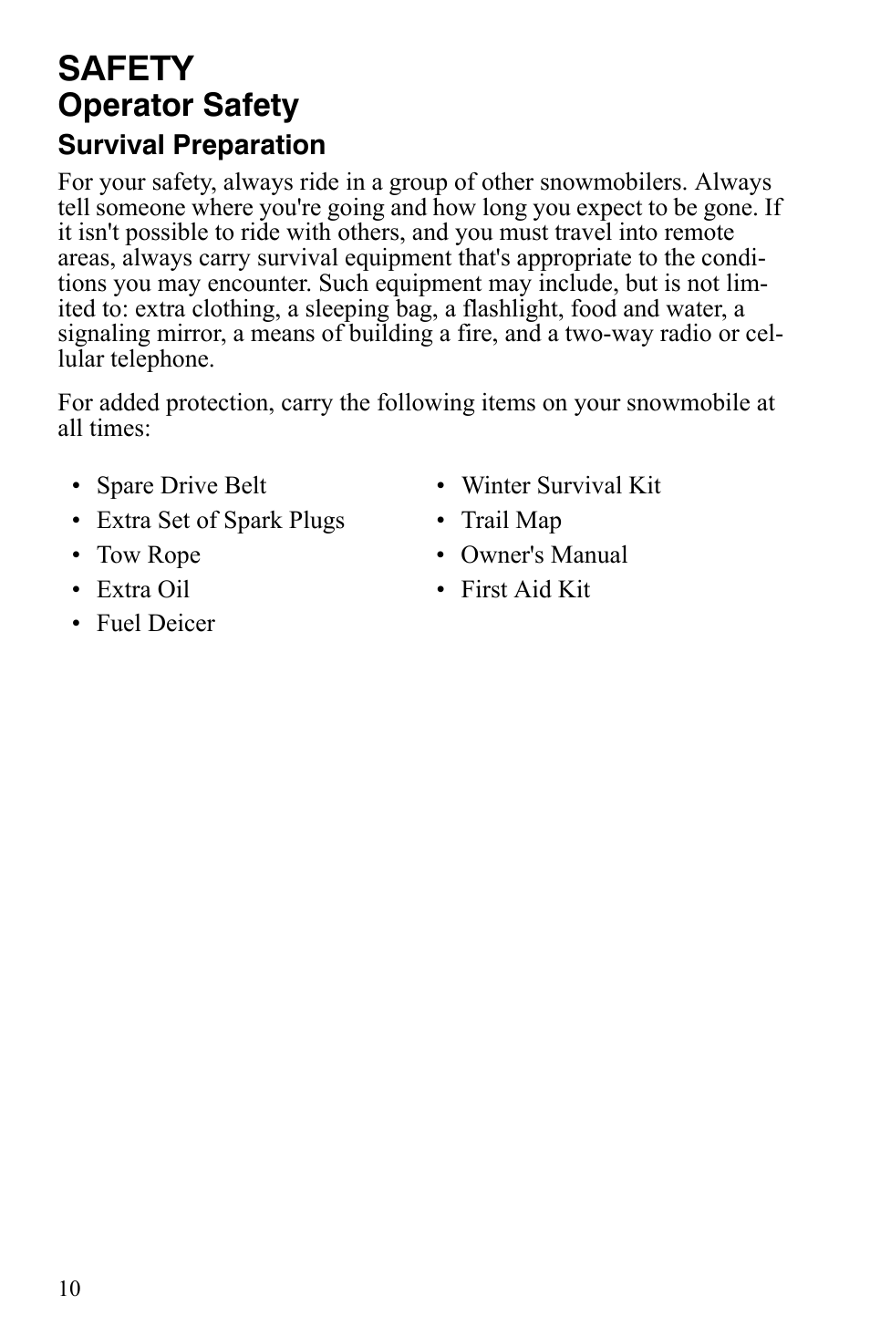 Safety, Operator safety | Polaris 500 XC SP User Manual | Page 13 / 148