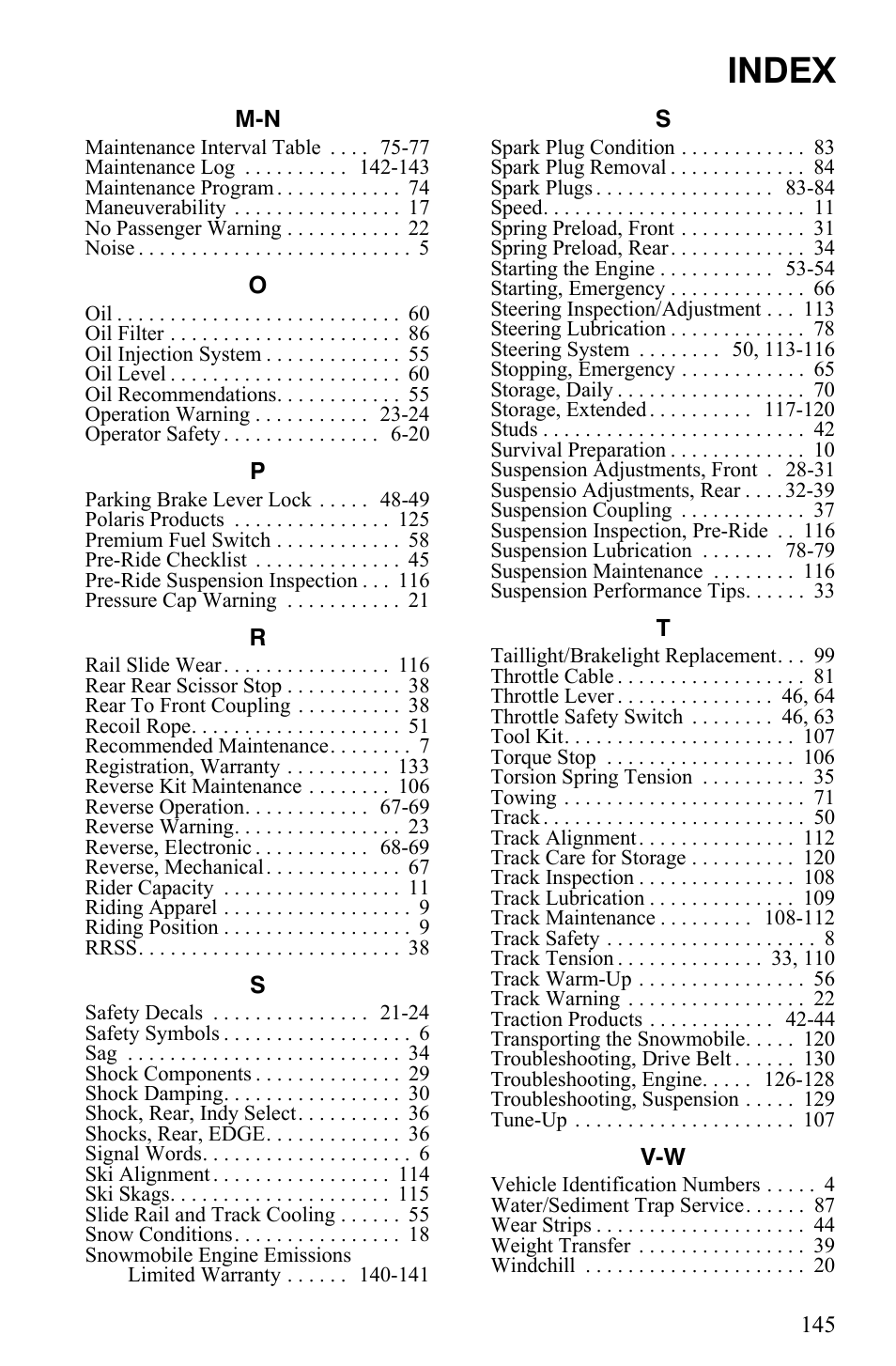 Index | Polaris 500 XC SP User Manual | Page 148 / 148